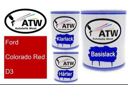 Ford, Colorado Red, D3: 1L Lackdose + 1L Klarlack + 500ml Härter - Set, von ATW Autoteile West.